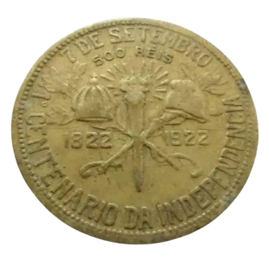 Moeda 500 Réis 1922 Alumínio-Bronze Brasil - Centenário Independência - Imagem 2