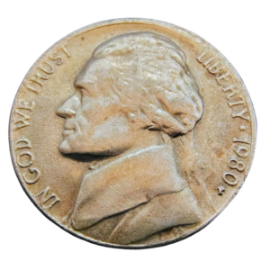 Moeda 5 Cents 1980 letra P - EUA
