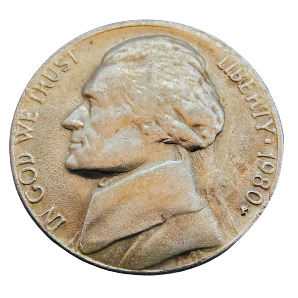 Moeda 5 Cents 1980 letra P - EUA